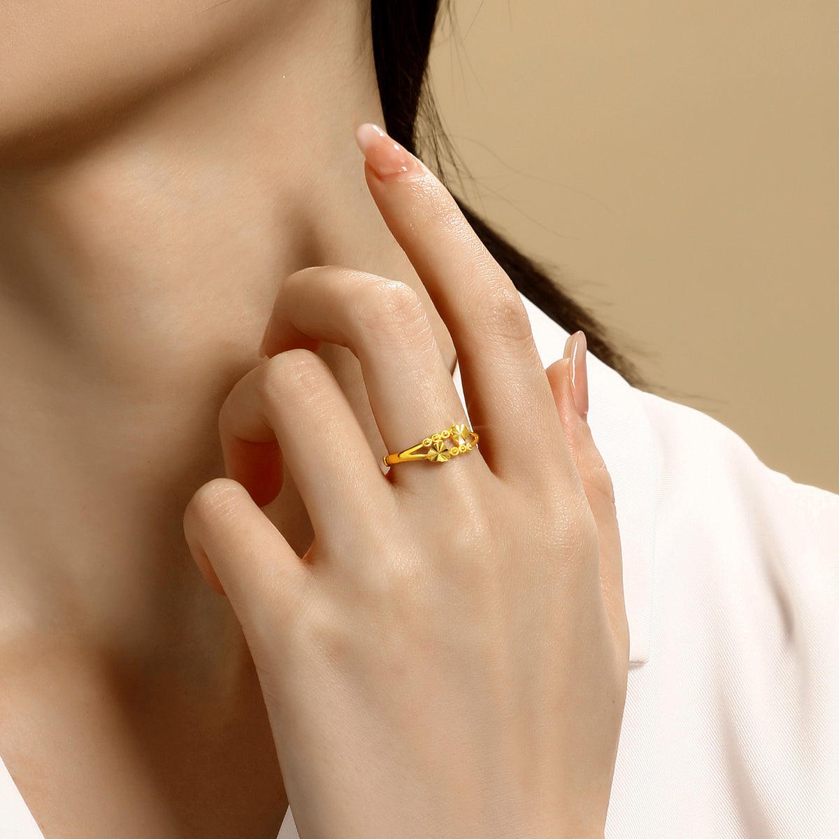 24K Gold dual‑heart adjustable ring