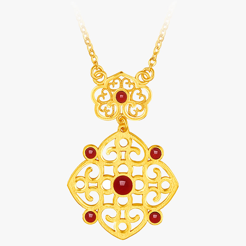 24K Pure Gold Ruyi Pendant Necklace