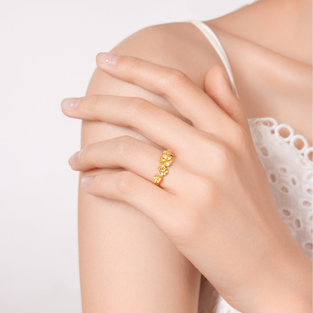 24K Solid‑Gold Multi‑Flower Adjustable Ring