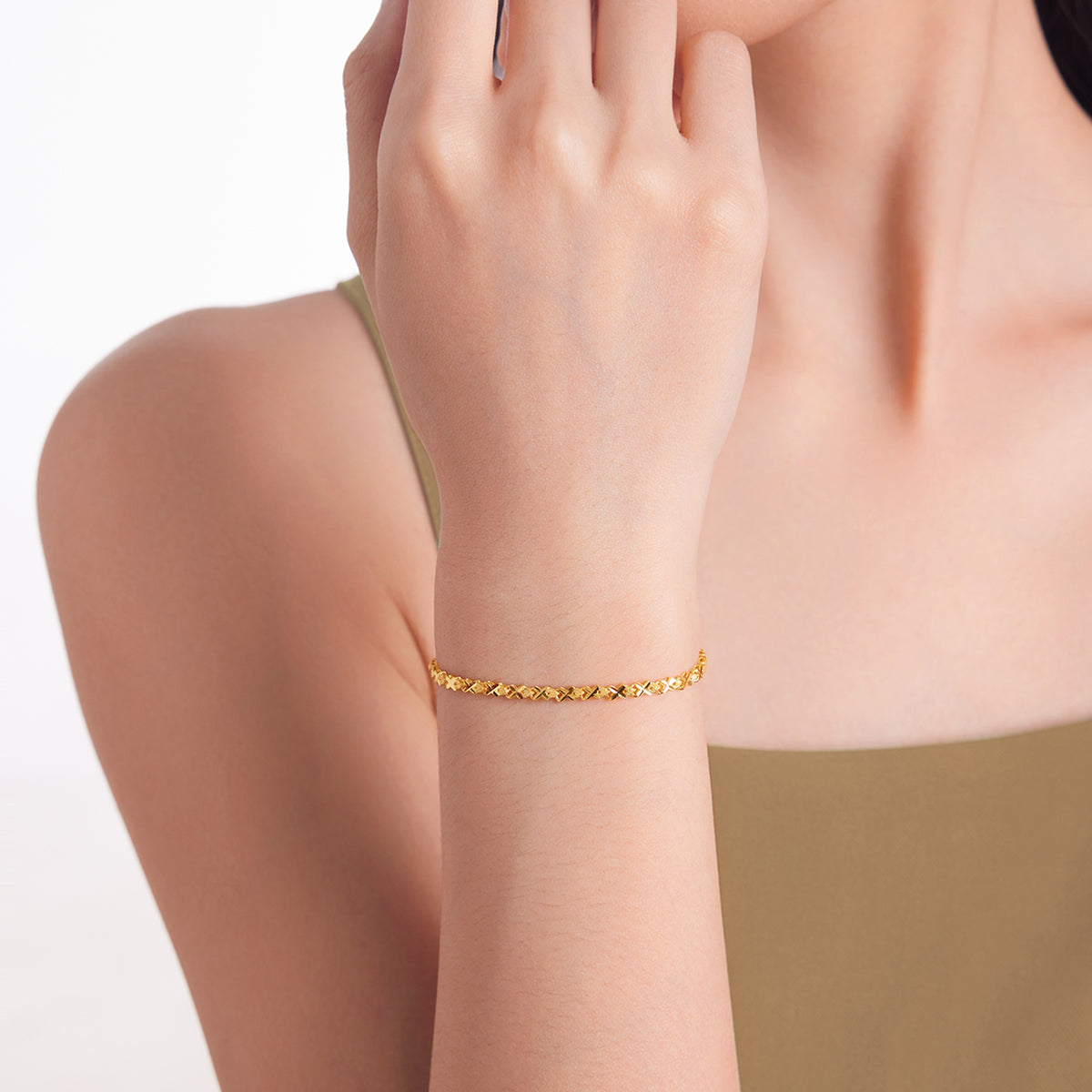 24K Solid‑Gold X‑Link Chain Bracelet