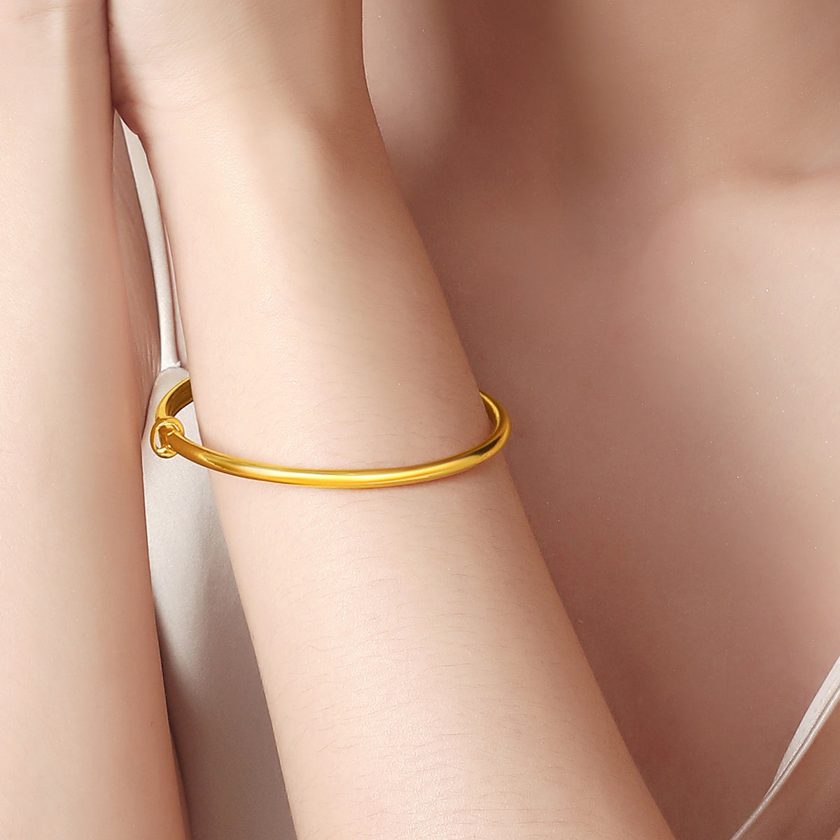 24K Gold Polished Plain Sliding Adjustable Bangle Bracelet