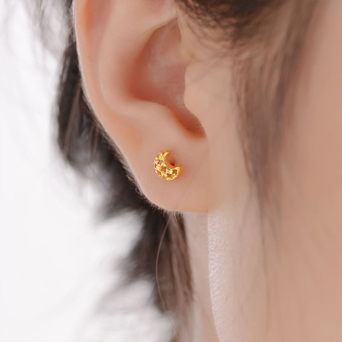 24K Gold Star & Moon Asymmetric Stud Earrings