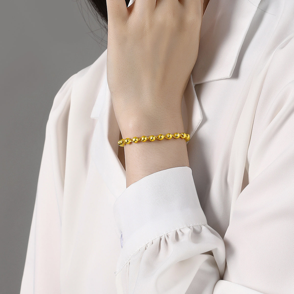 24K Gold Smooth Ball Bead Chain Bracelet