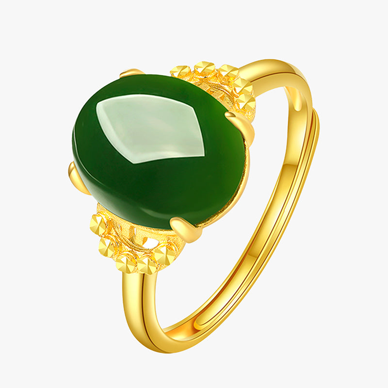 24K Pure Gold Green Gemstone Ring