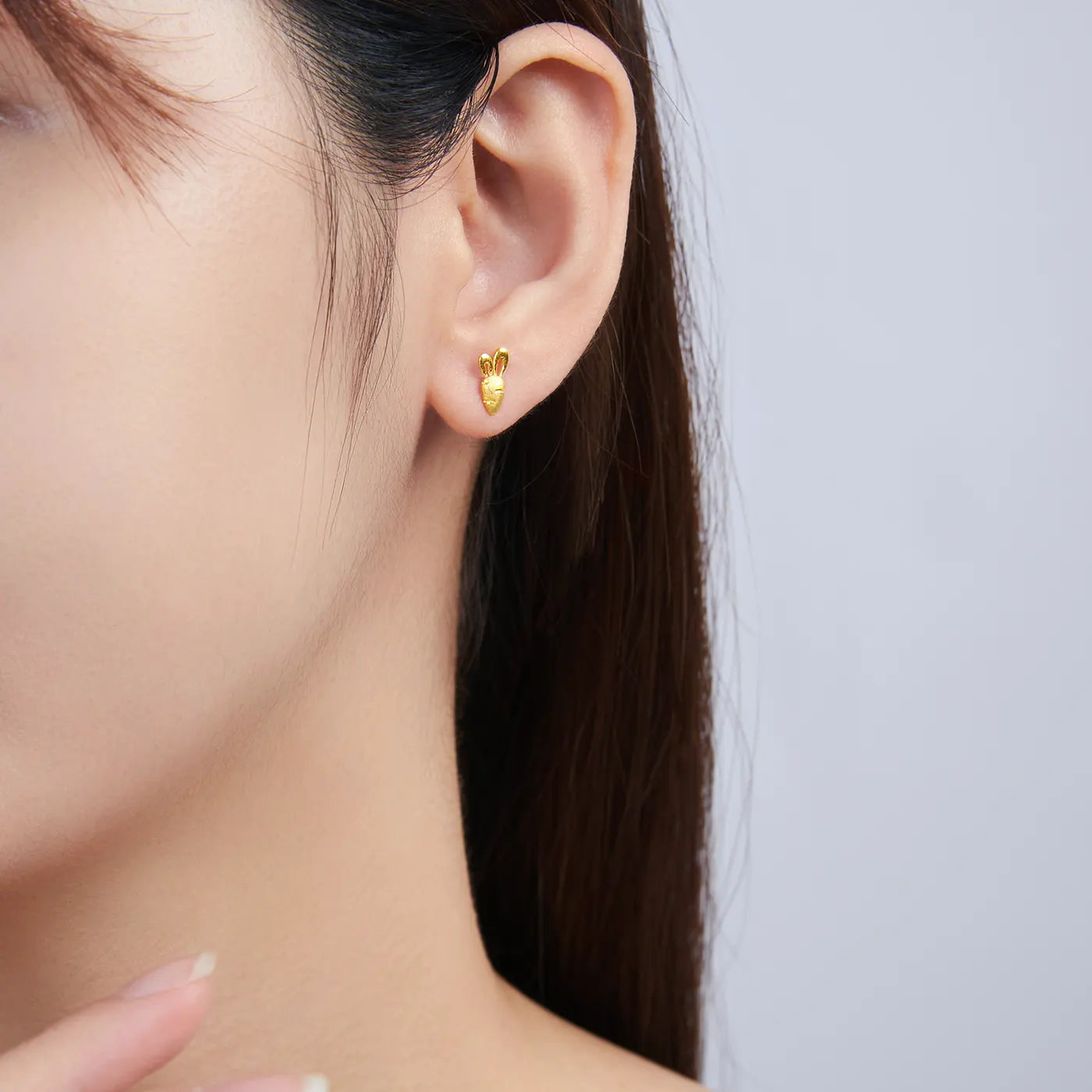 24K Gold Bunny & Carrot Mismatched Stud Earrings