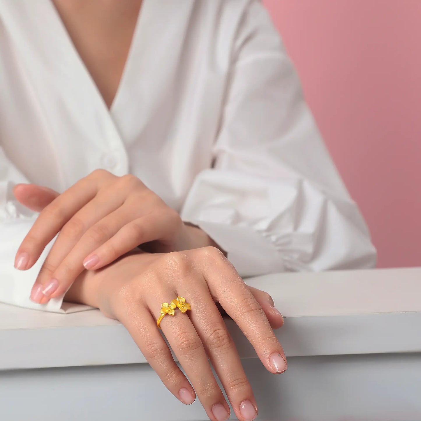 24K Gold Lilac Adjustable Ring