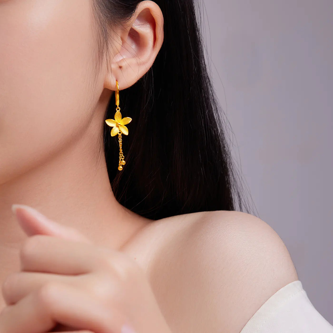 24K Gold Magnolia Tassel Earrings