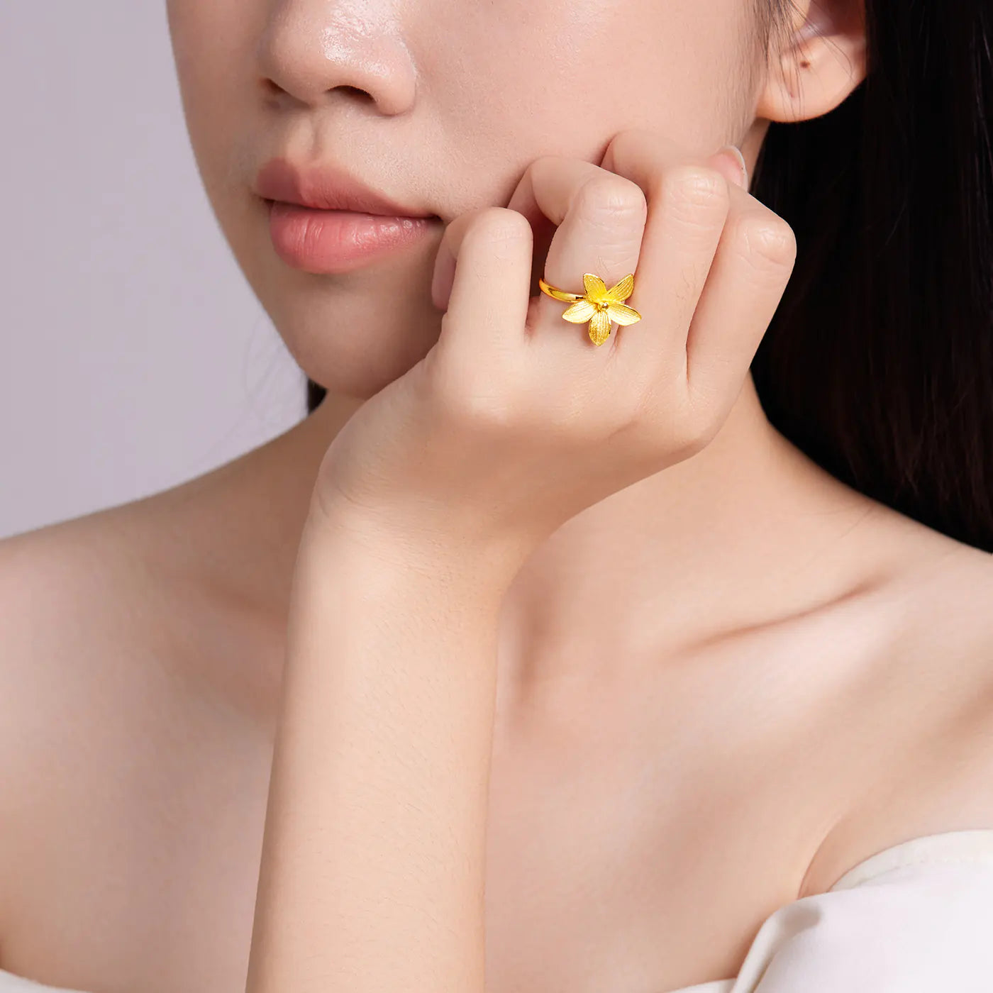 24K Gold Magnolia Adjustable Ring