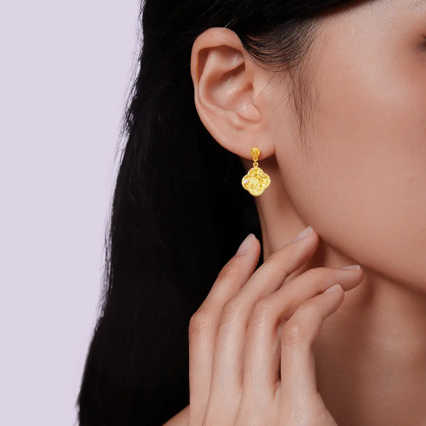24K Gold Sunflower Four Leaf Clover Drop Earrings