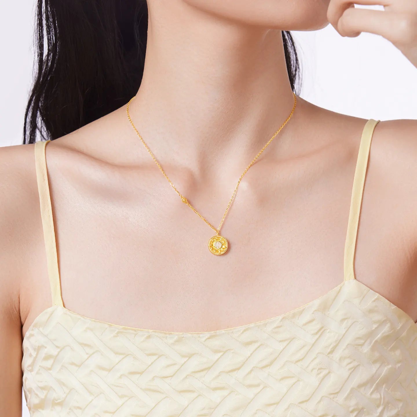 24K Gold Disc Sunflower Necklace