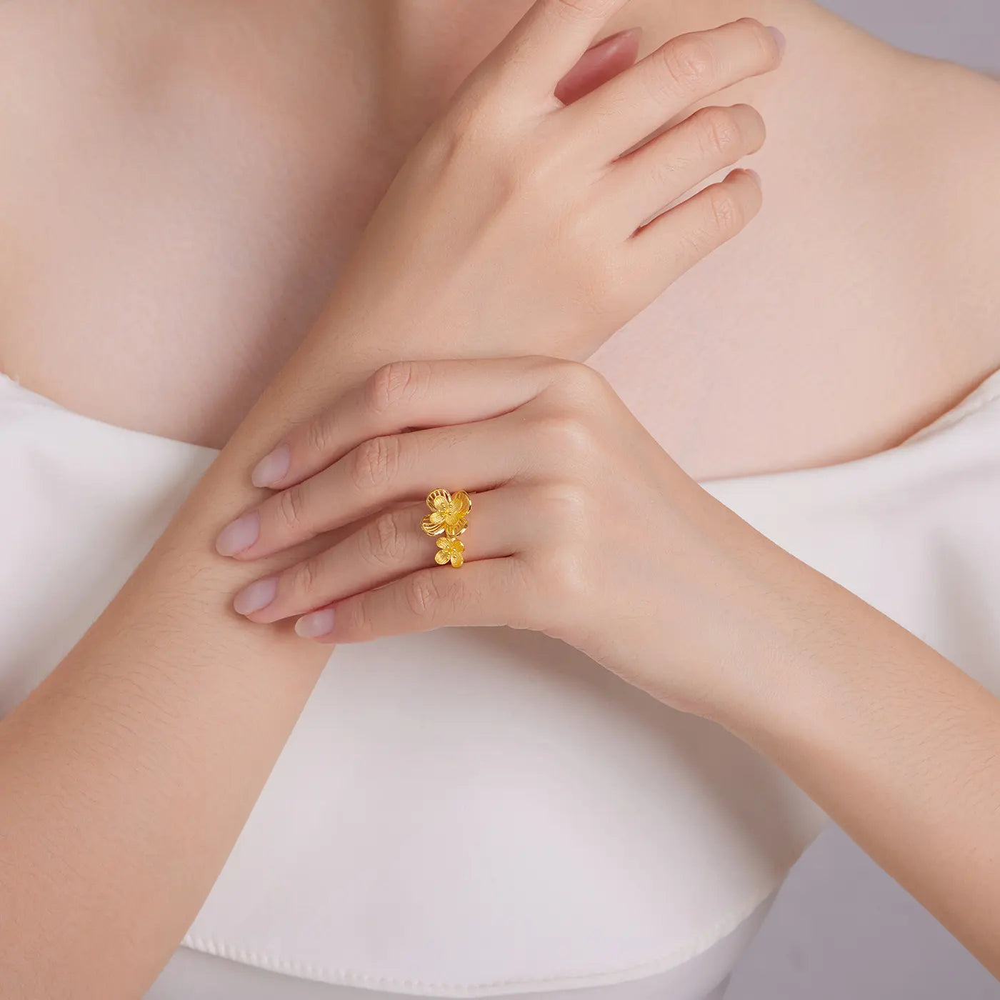 24K Gold Peach Blossom Adjustable Ring