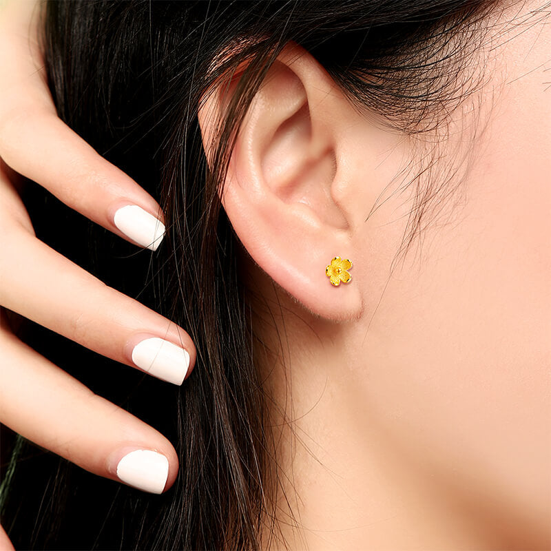 24k Solid Gold Floral Stud Earrings