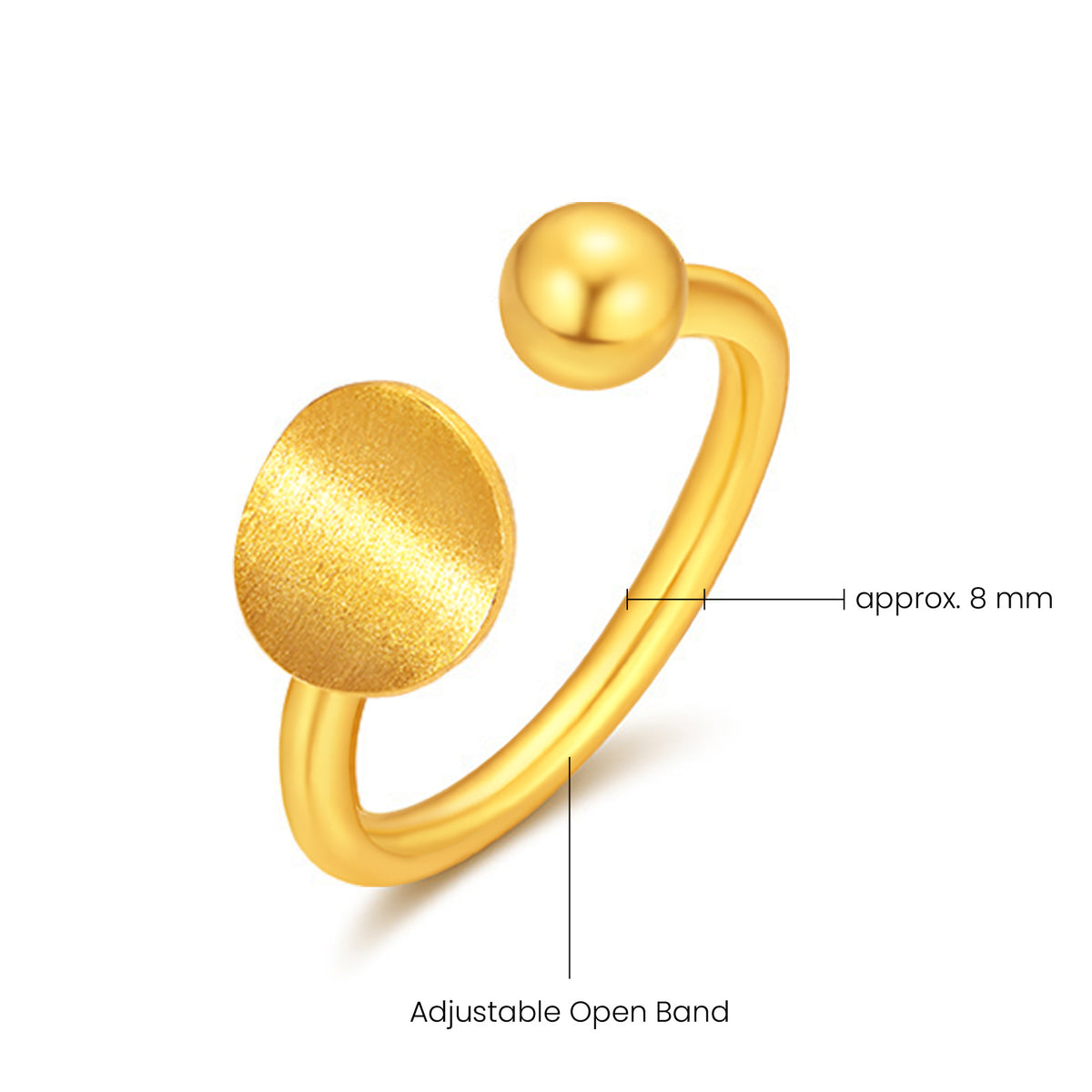 24K Gold Asymmetrical Disk Ball Open Ring