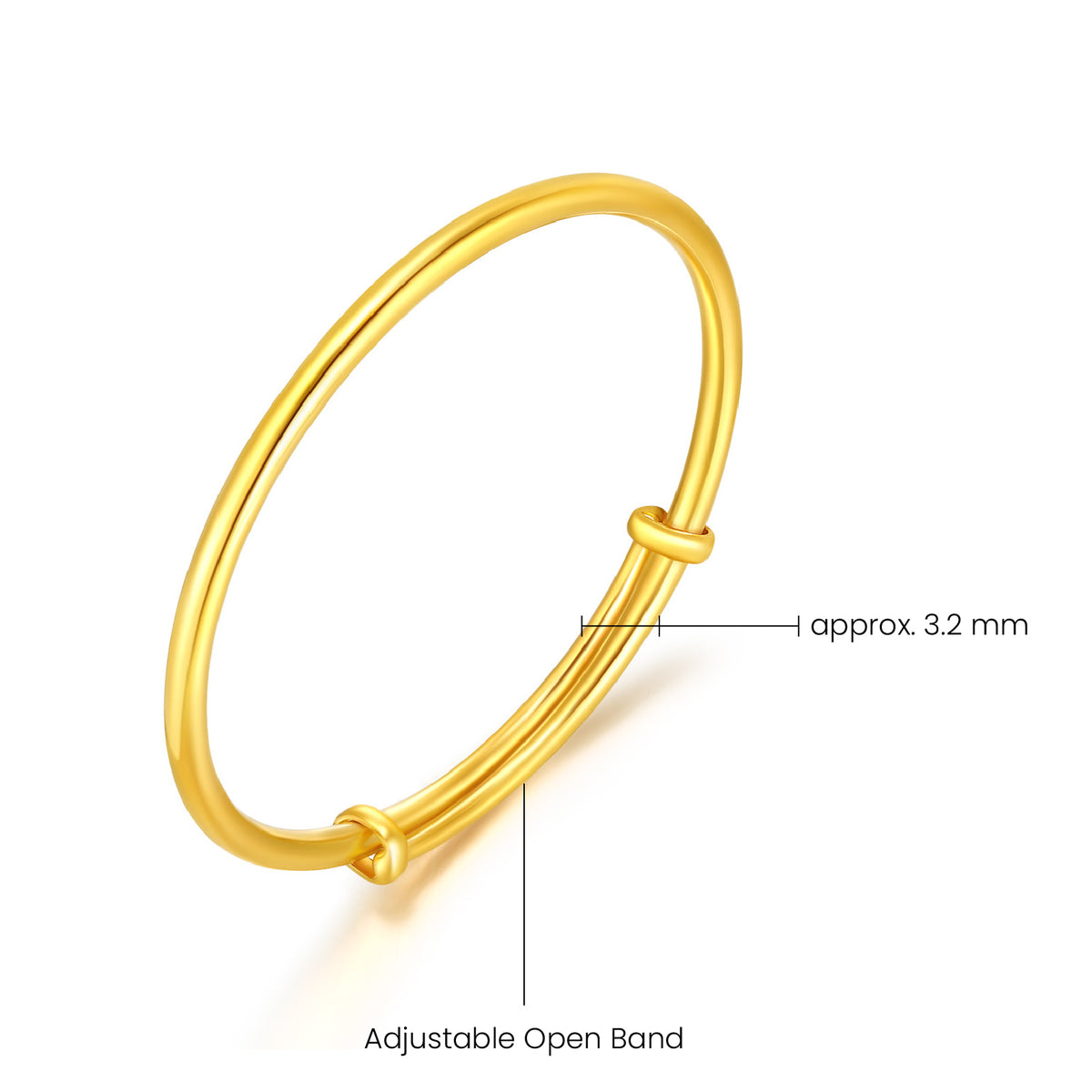 24K Gold Polished Plain Sliding Adjustable Bangle Bracelet
