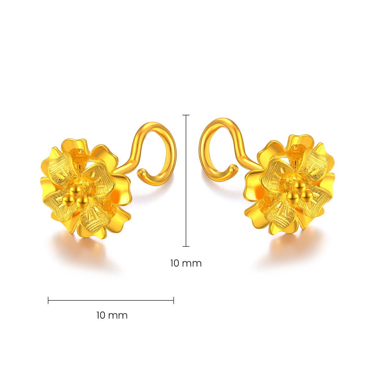 24K Gold Flower Curved‑Hook Stud Earrings