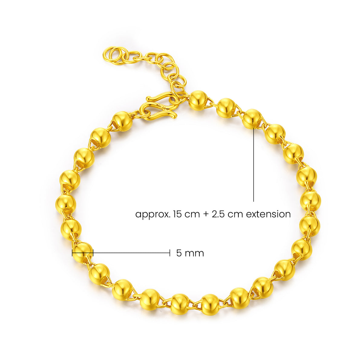 24K Gold Smooth Ball Bead Chain Bracelet