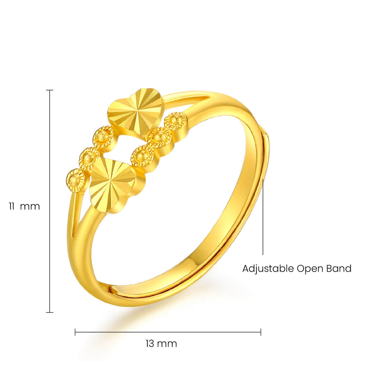 24K Gold dual‑heart adjustable ring