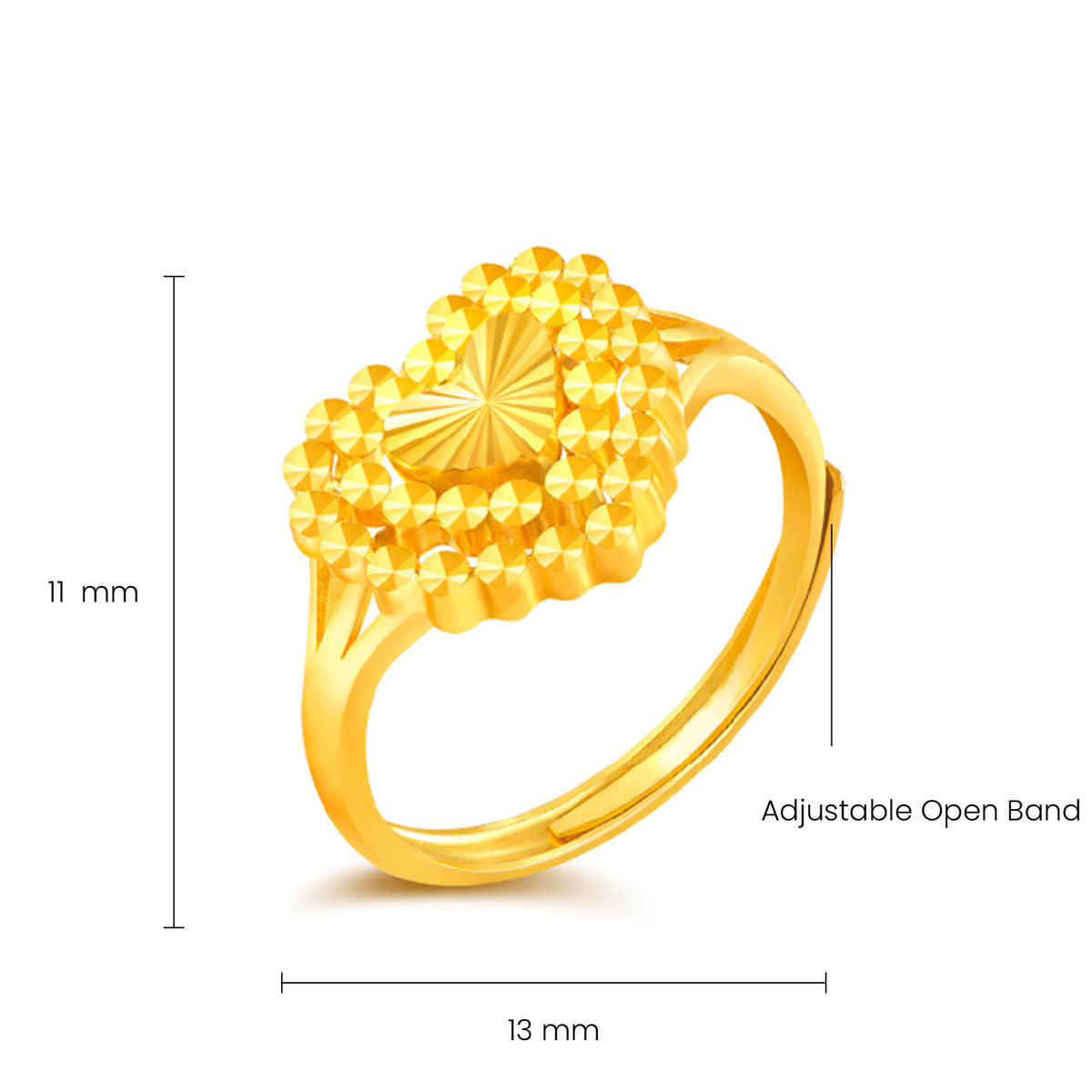 24K Gold Heart‑Shaped Adjustable Ring