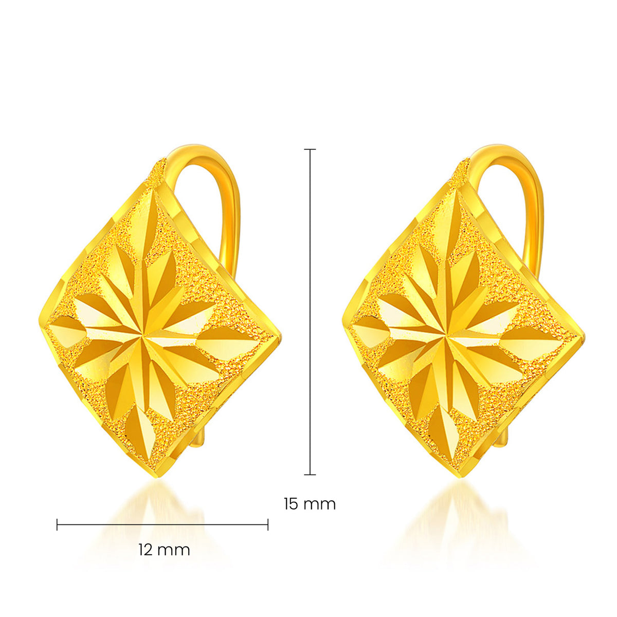 24K Gold Diamond‑Shape Clip‑On Hook Earrings