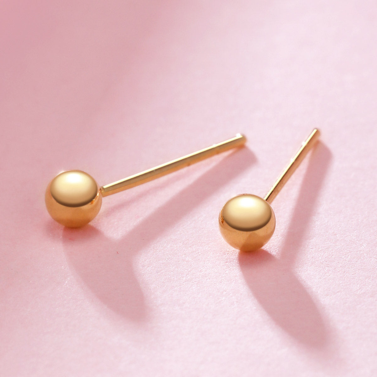 Luxurious 18K Gold Auspicious Bead Earrings with Au750 Healing Studs – Delicate 2.8mm Ball Studs