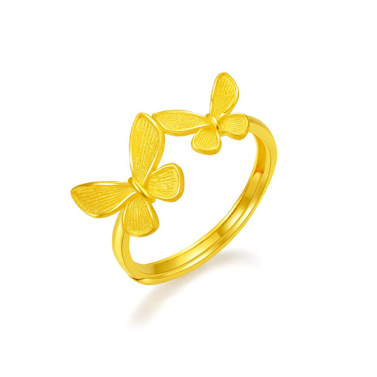 24K Gold Double Butterfly Adjustable Ring