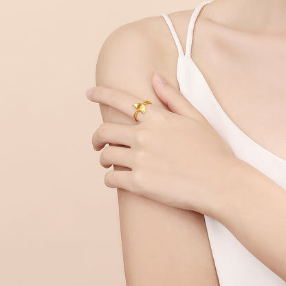 Exquisite 18K Gold Ginkgo Leaf Adjustable Ring for Her - A Nature-Inspired Fine Jewelry Gift