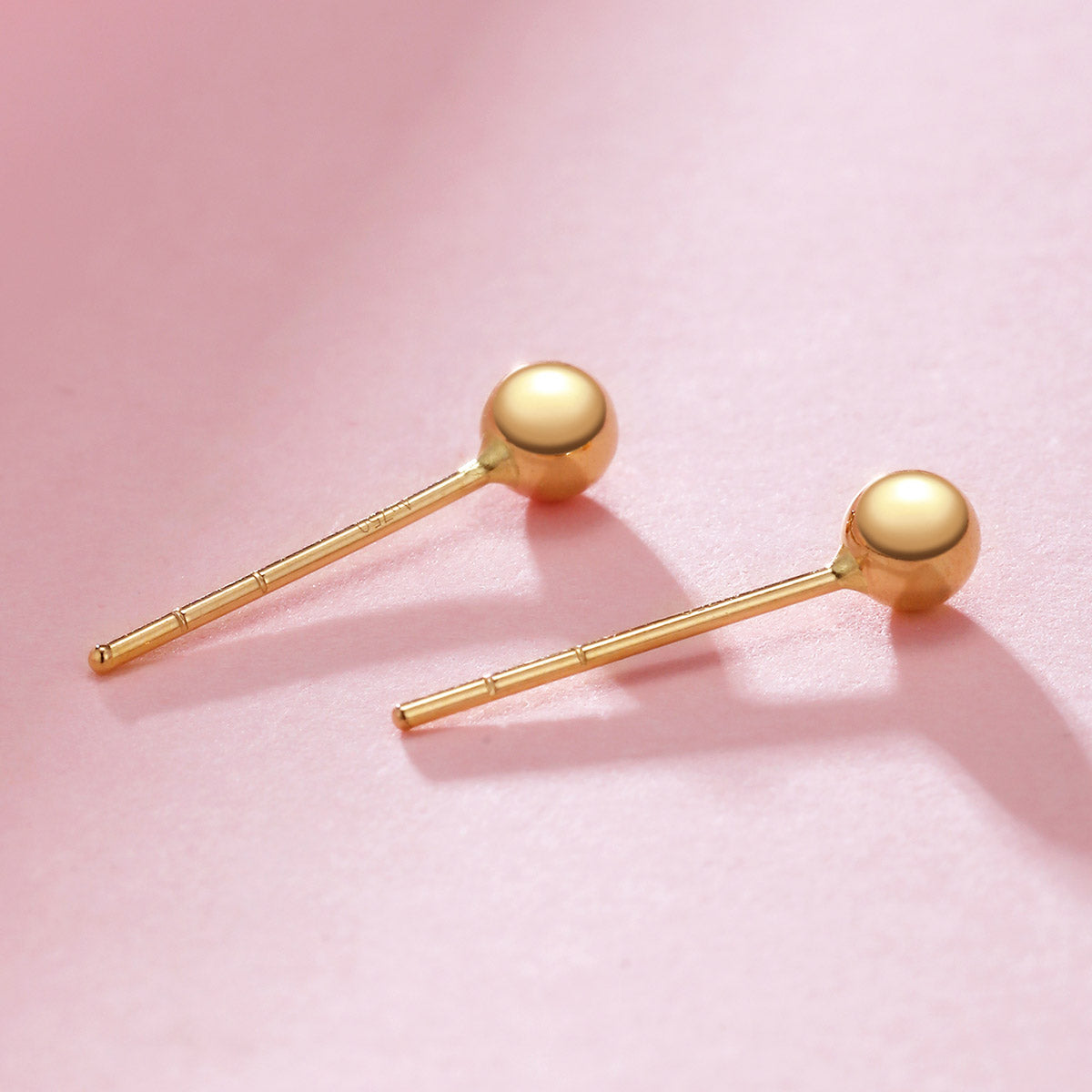 Luxurious 18K Gold Auspicious Bead Earrings with Au750 Healing Studs – Delicate 2.8mm Ball Studs