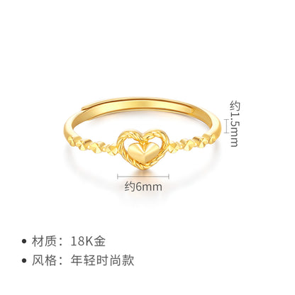 Adjustable 18K Gold Ring with Heart Design for Her - Perfect Romantic Gift