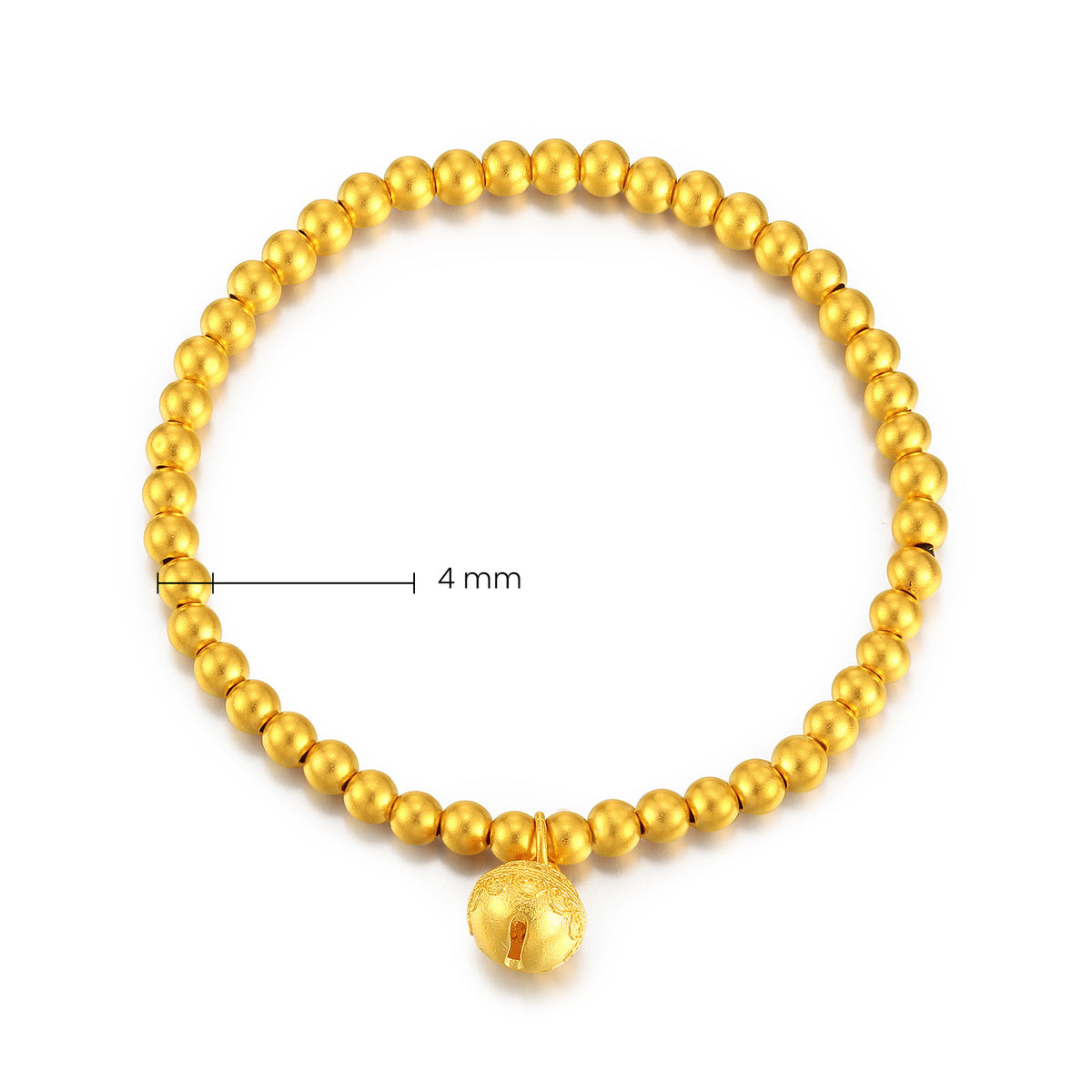 24K Gold Matte Beaded Bracelet With Hollow Bell Charm