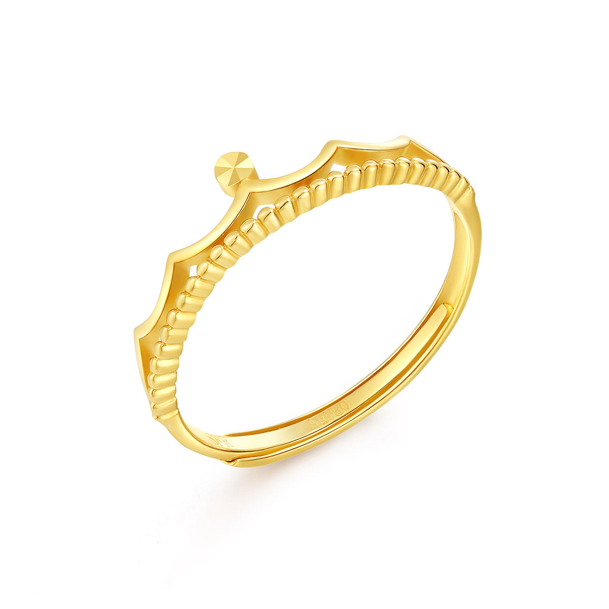 Regal 18K Gold Crown Adjustable Ring with Wave-Like Filigree Edging - A Glamorous Gift for Your Beloved