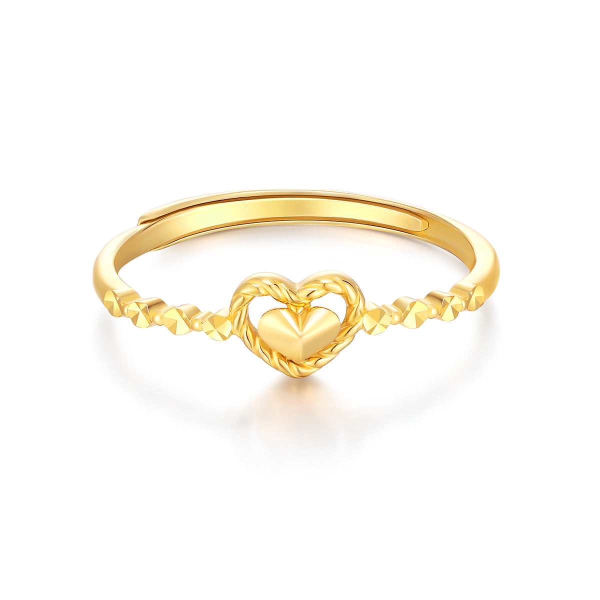 Adjustable 18K Gold Ring with Heart Design for Her - Perfect Romantic Gift