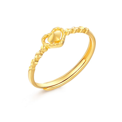 Adjustable 18K Gold Ring with Heart Design for Her - Perfect Romantic Gift