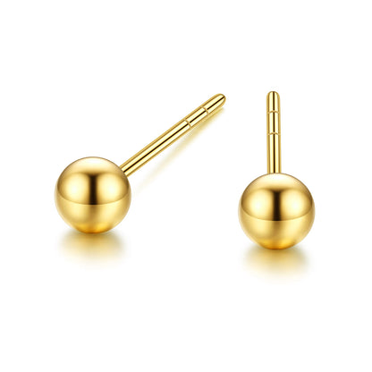 Luxurious 18K Gold Auspicious Bead Earrings with Au750 Healing Studs – Delicate 2.8mm Ball Studs