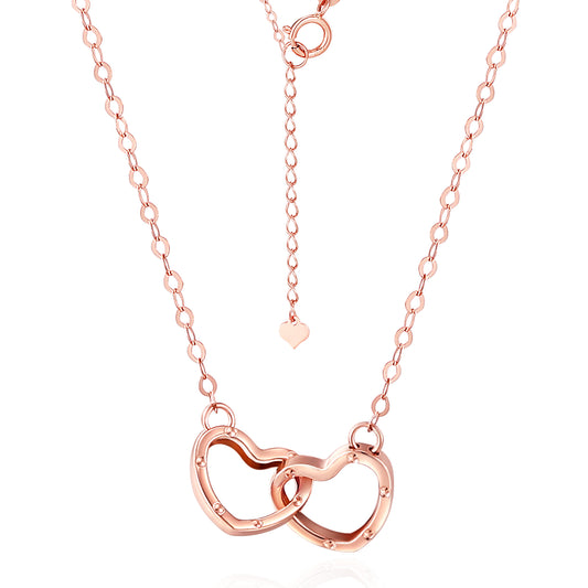 18K/Au750 Rose Gold Heart Interlocking Necklace - Romantic and Timeless Jewelry for Women