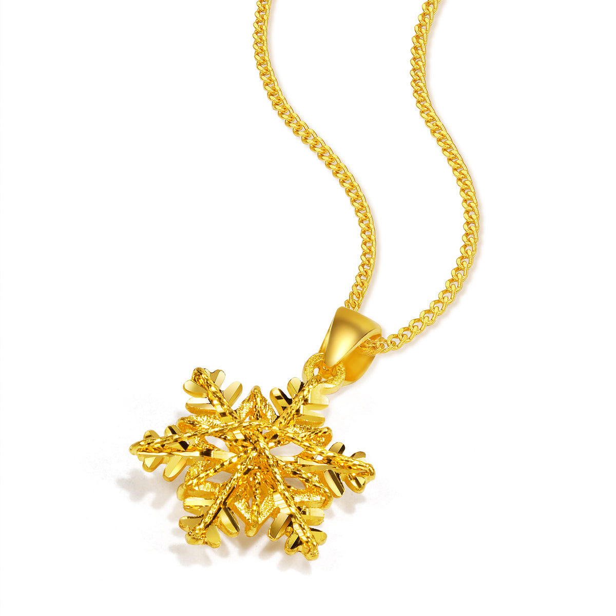 24K Solid‑Gold Snowflake Pendant