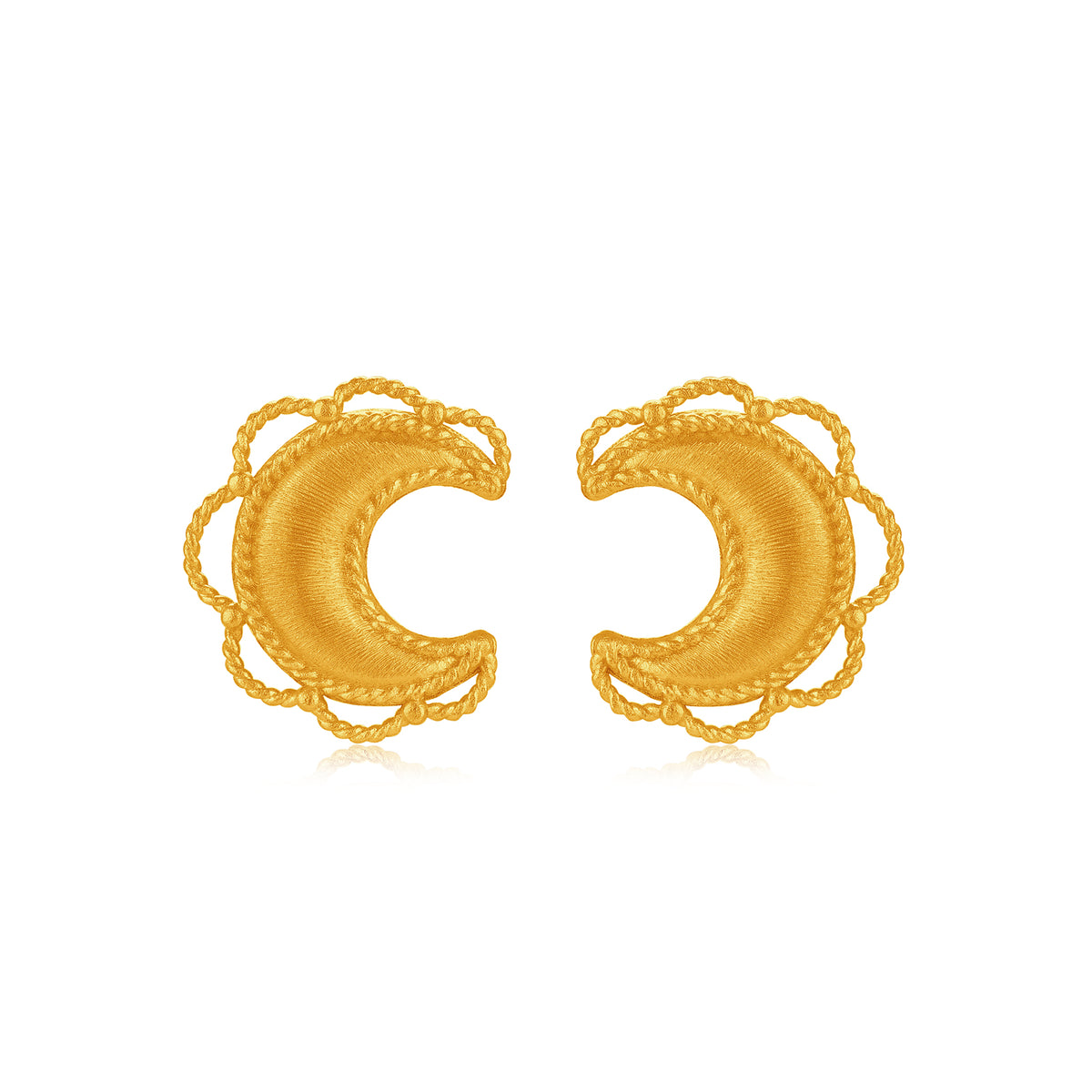 24K Solid‑Gold Crescent Moon Stud Earrings