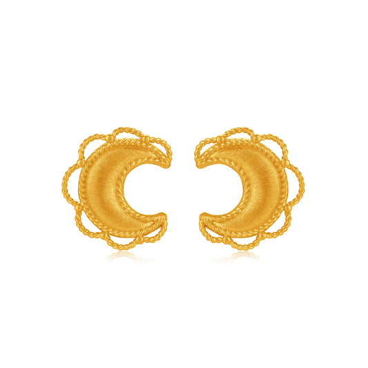 24K Solid‑Gold Crescent Moon Stud Earrings
