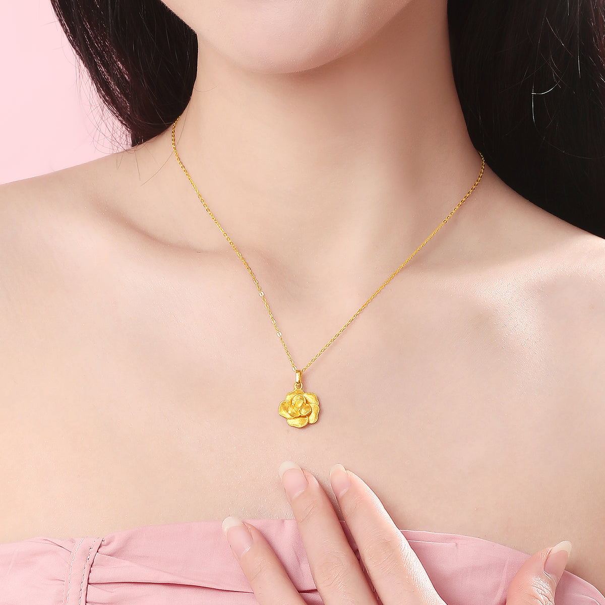 24K Solid‑Gold Flower Pendant