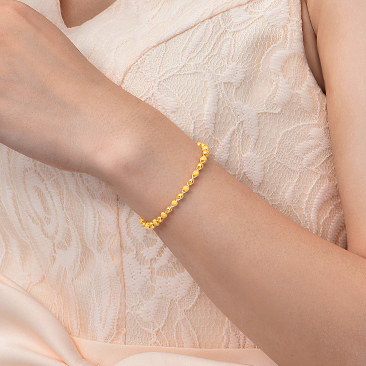 24K Gold Two‑Finish Gold Bead Bracelet