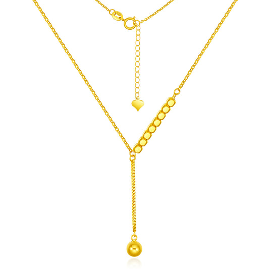 18K/Au750 Real Gold Y Necklace for Women | 2mm Yellow Gold Small Square Y Necklace with 4mm Bead Pendant | 18" Gold Chain for Women |Light LuxuryJewelry Gift for Her