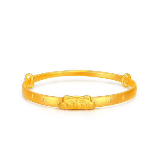 24K solid‑gold adjustable teddy‑bear bangle