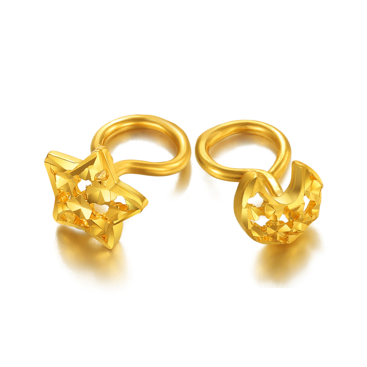 24K Gold Star & Moon Asymmetric Stud Earrings
