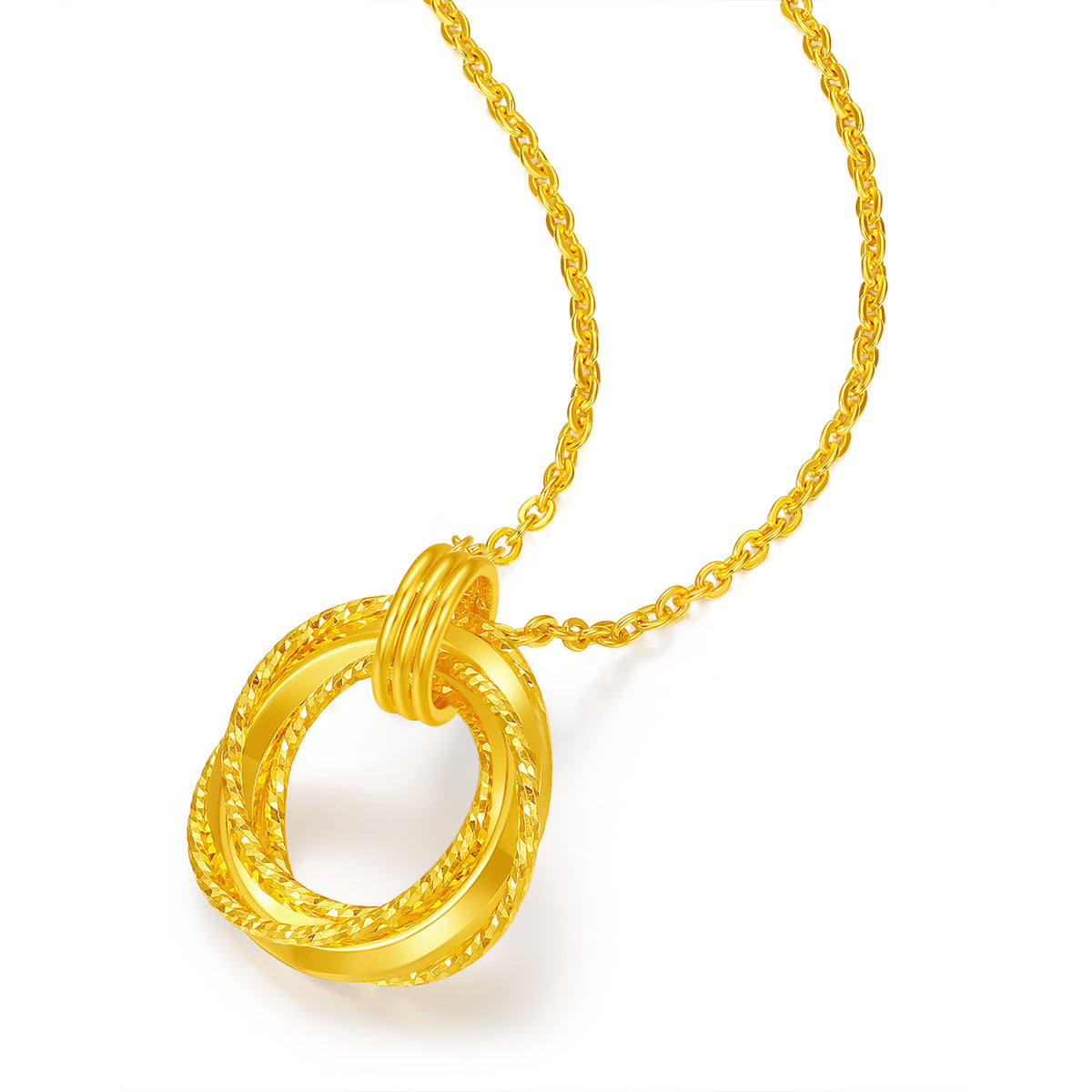 24K Solid‑Gold Intertwined Double‑Ring Pendant