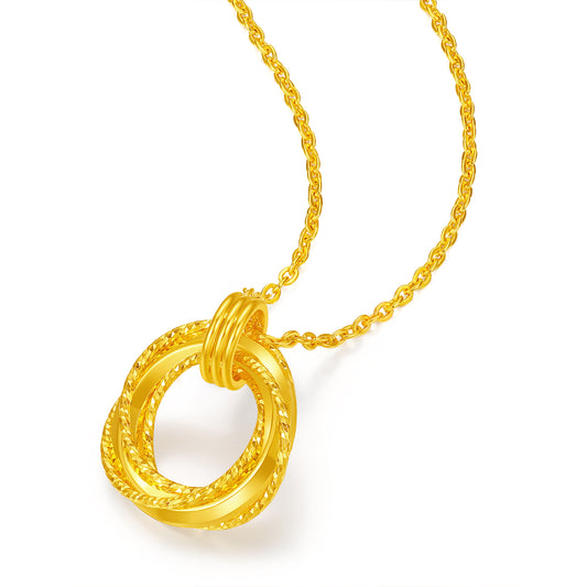 24K Solid‑Gold Intertwined Double‑Ring Pendant