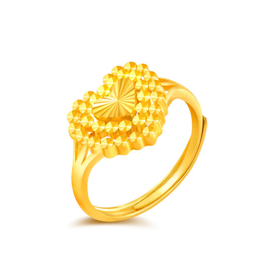 24K Gold Heart‑Shaped Adjustable Ring
