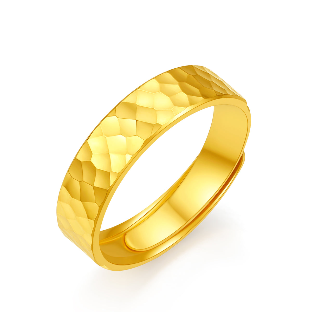 24K Solid‑Gold Hammered‑Finish Adjustable Band Ring