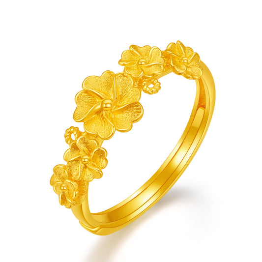 24K Solid‑Gold Multi‑Flower Adjustable Ring