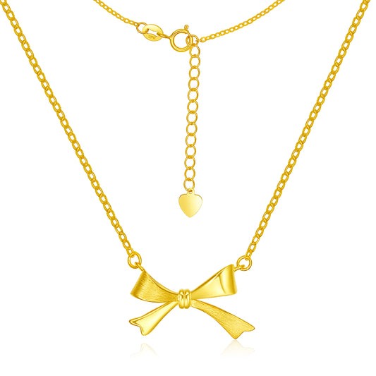 18K/Au750 Yellow Gold Bowknot Necklace - Light Luxury Clavicle Chain for Women - 18 Inch - Ideal for Weddings, Engagements, Parties,Womenr's Gift