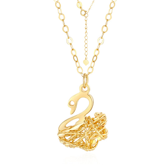 18K/Au750 Gold Swan Pendent Necklace - Light Luxury Clavicle Chain for Women - 18 Inch Real Gold Necklace - Perfect for Weddings, Engagements, Parties, and Beauty Pageants