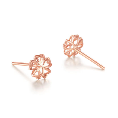 Romantic 18K Rose Gold Plated Blooming Flower Stud Earrings - A Glittering Au750 Gift for Your Girlfriend